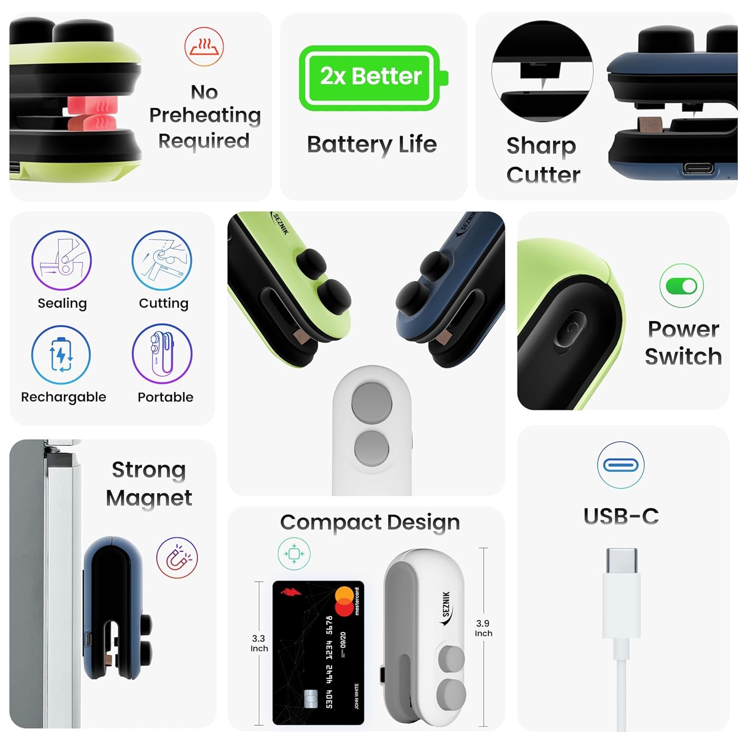 Seznik Portable Mini Sealing Machine, Handheld Packet Sealer for Food, Snacks, Chips, Fresh Storage, Plastic Bags Sealing Machine, 1 YEAR Warranty (White) - Image 4