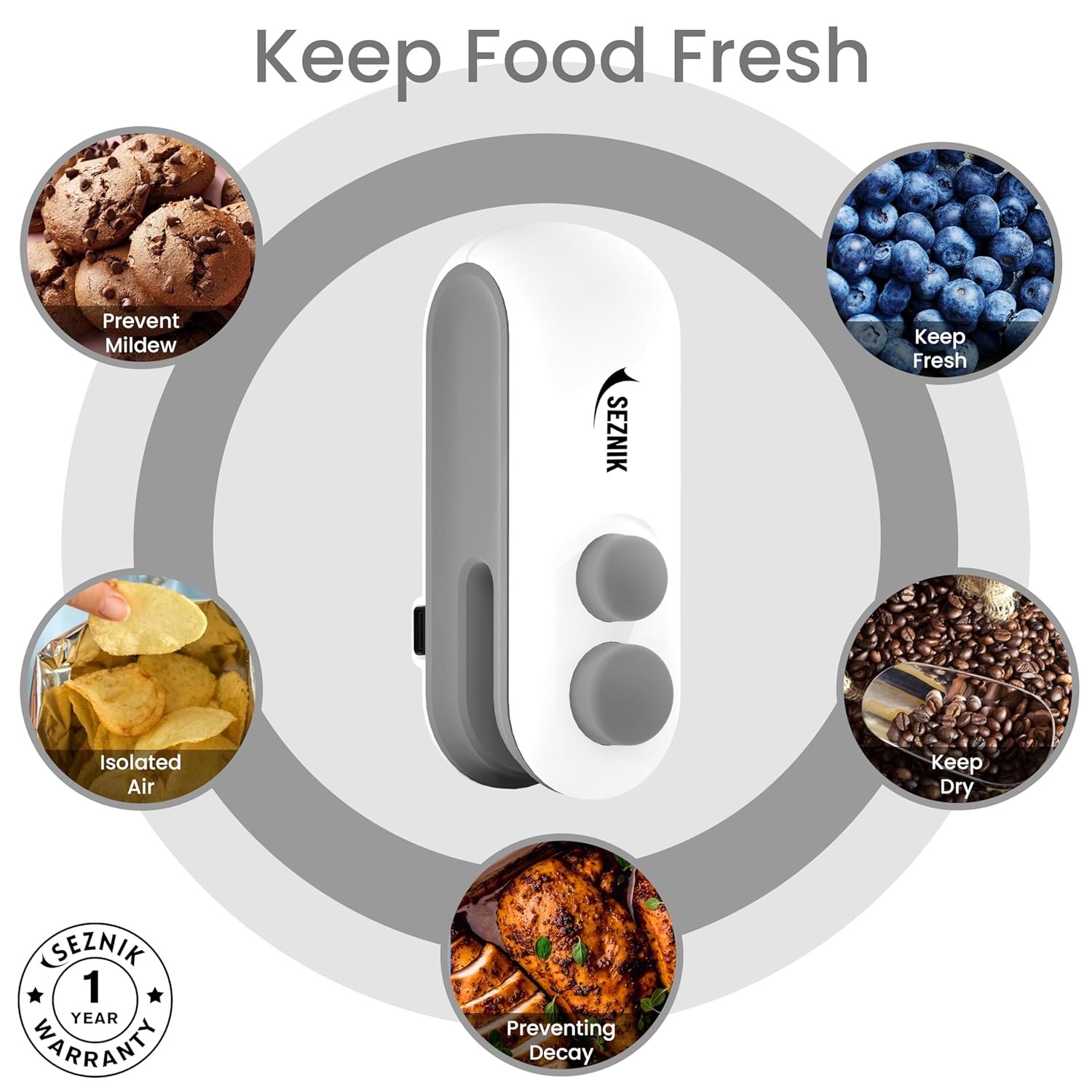 Seznik Portable Mini Sealing Machine, Handheld Packet Sealer for Food, Snacks, Chips, Fresh Storage, Plastic Bags Sealing Machine, 1 YEAR Warranty (White) - Image 6