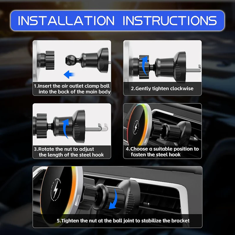 Pulse: MagSafe Car Wireless Charger with Sound-Reactive Ambient Lights & 2-in-1 Phone Mount for Hands-Free Charging - Image 6